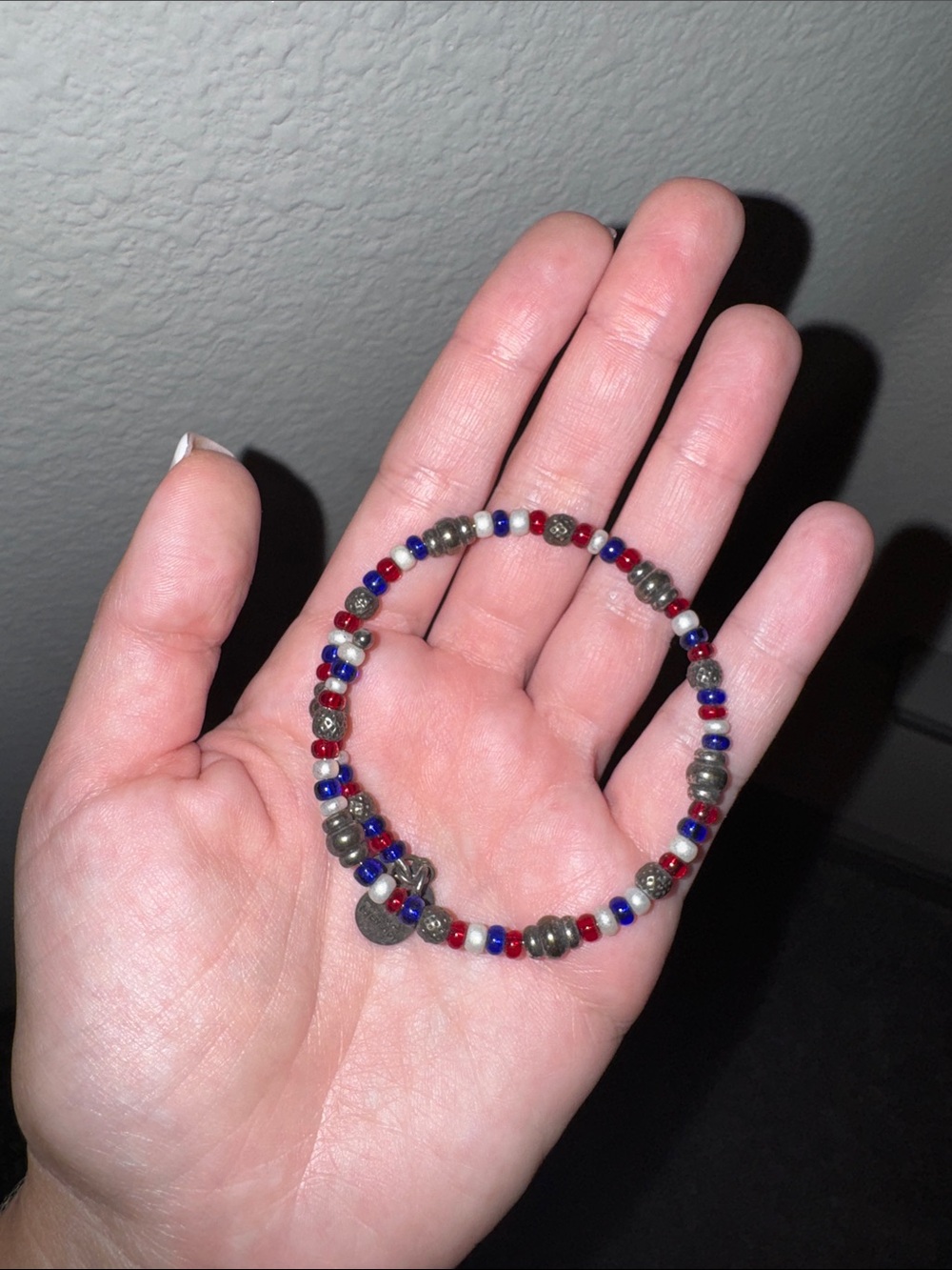 Alex and Ani Red, Blue & Silver Beaded Charm Bracelet